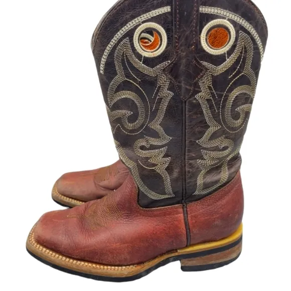 Texas Country Kids Brown Leather Embroidered Cowboy boots.