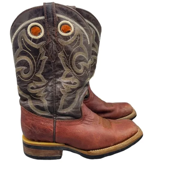 Texas Country Kids Brown Leather Embroidered Cowboy boots.