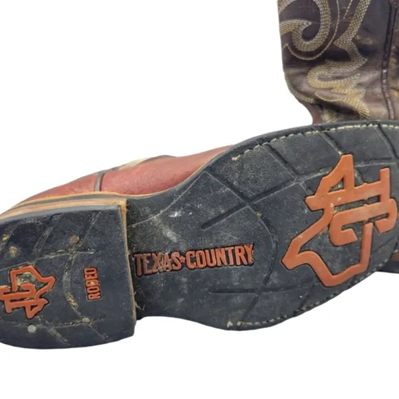 Texas Country Kids Brown Leather Embroidered Cowboy boots.