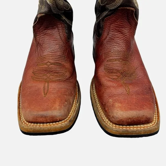 Texas Country Kids Brown Leather Embroidered Cowboy boots.