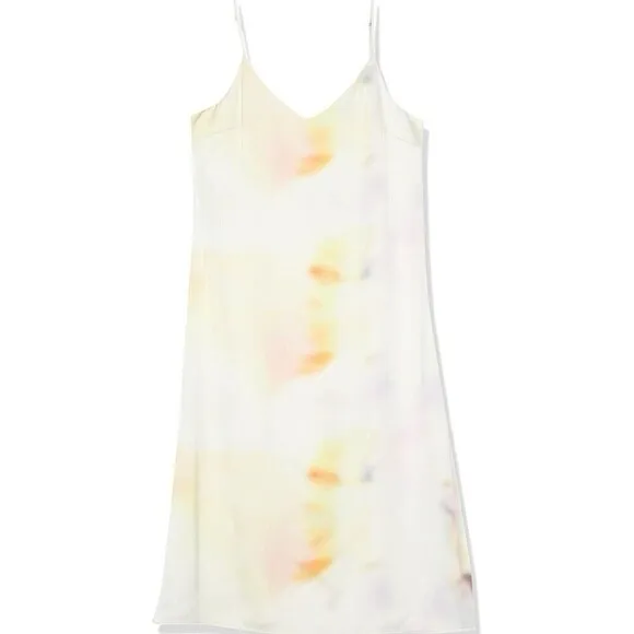 THE DROP Ana Silky Satin V-Neck Midi Summer Slip Dress Cream Tie Dye Size 5X NWT