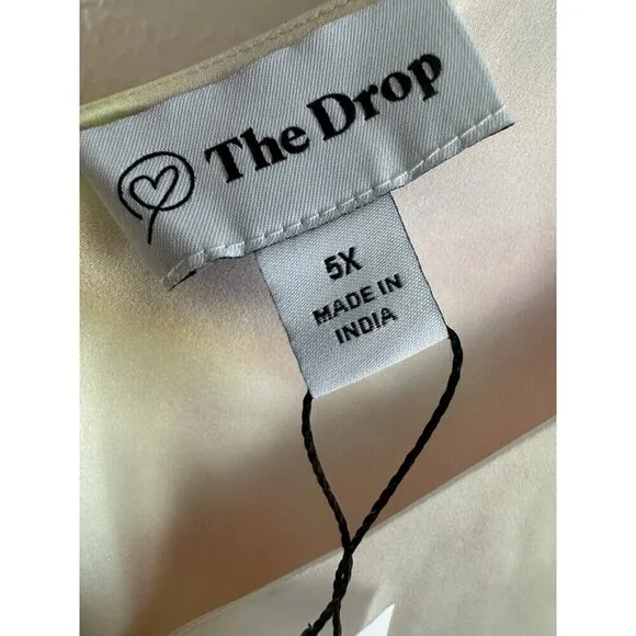THE DROP Ana Silky Satin V-Neck Midi Summer Slip Dress Cream Tie Dye Size 5X NWT