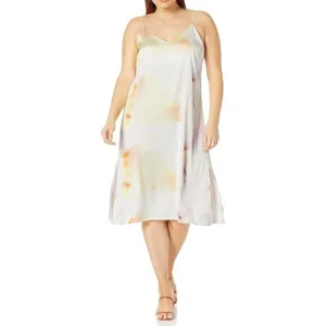THE DROP Ana Silky Satin V-Neck Midi Summer Slip Dress Cream Tie Dye Size 5X NWT