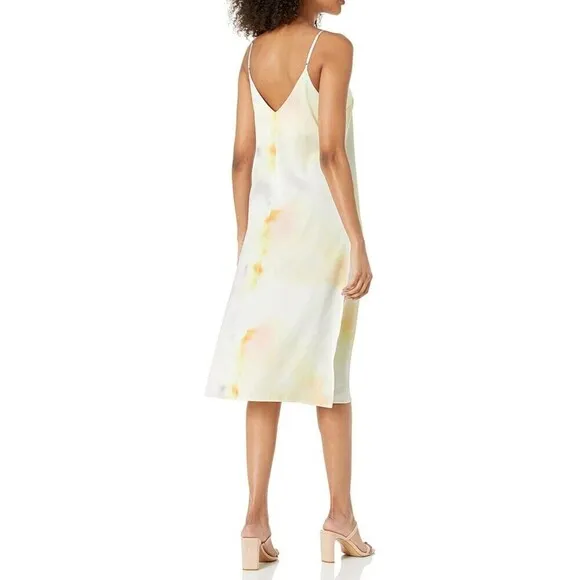 THE DROP Ana Silky Satin V-Neck Midi Summer Slip Dress Cream Tie Dye Size 5X NWT