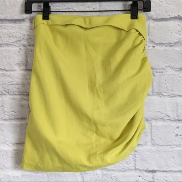 The Sei Ruched Asymmetrical Mini Skirt 0 Gold Green Chartreuse Revolve Cocktail