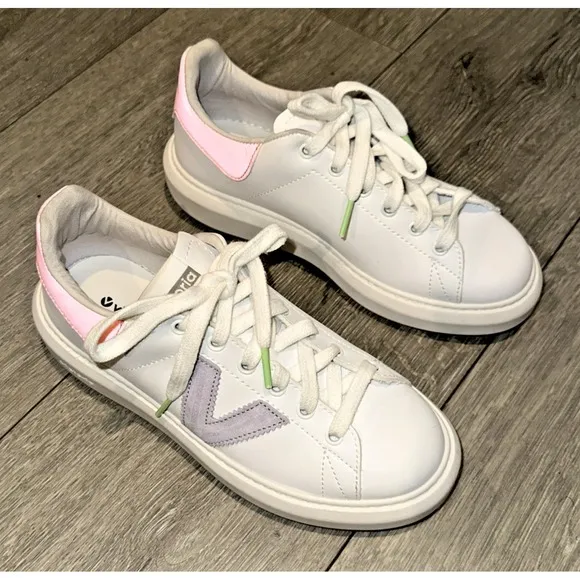 The Victoria Women Size 37/6 Milan Fashion Sneakers White Coral Made In Spain
