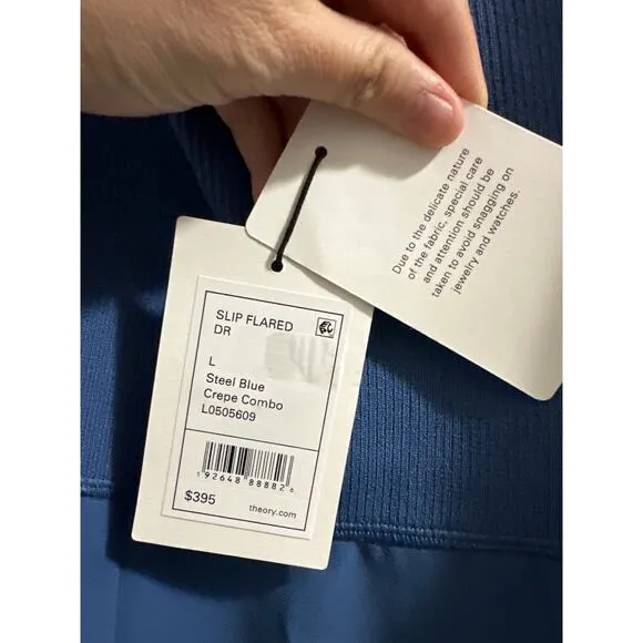Theory Flared Slip Dress in Crepe in steel blue New size Large