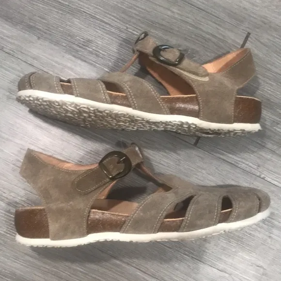 THINK! JULIA MACCHIATO/KOMBI Suede Fisherman Sandals size 8.5