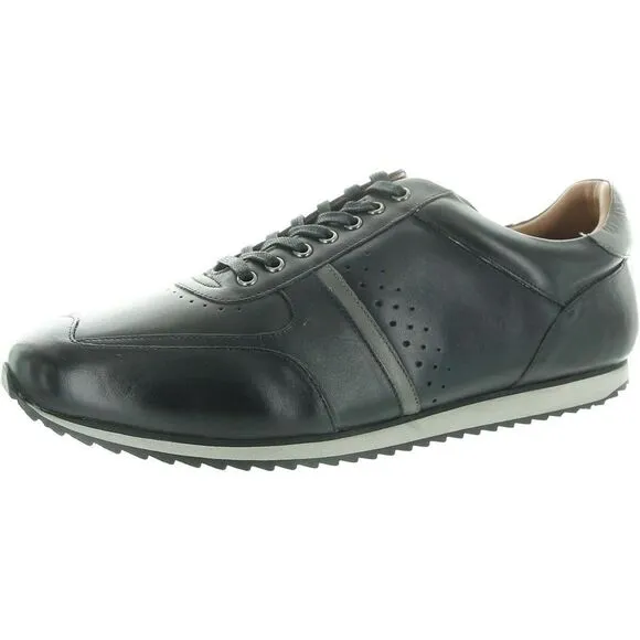 Thomas &amp; Vine Mens Black Lace-Up Leather Casual And Fashion Sneakers New