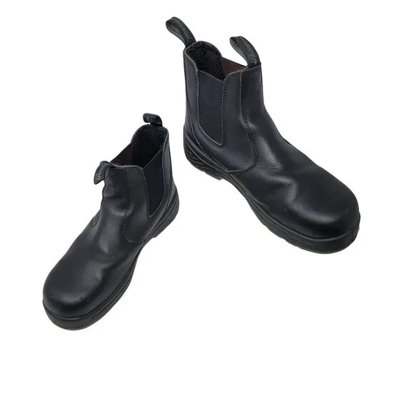 Thorogood Mens Black Slip-On Safety Toe Wellington Boots Sz 10 Leather Durable