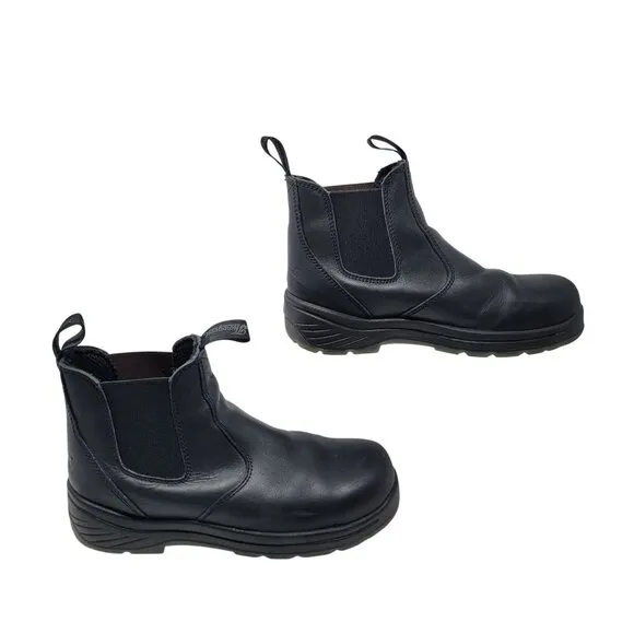 Thorogood Mens Black Slip-On Safety Toe Wellington Boots Sz 10 Leather Durable
