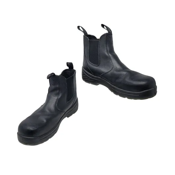 Thorogood Mens Black Slip-On Safety Toe Wellington Boots Sz 10 Leather Durable