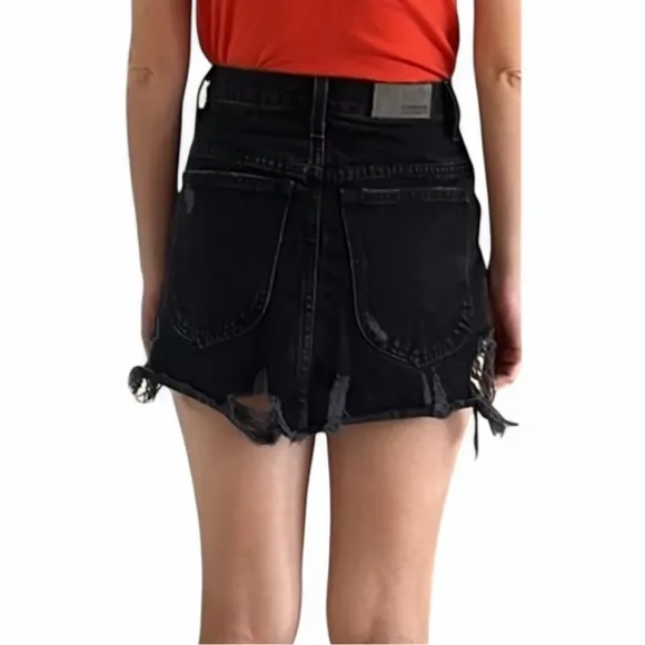 Three Carmar denim mini skirts, size 25. Two blue and one black.