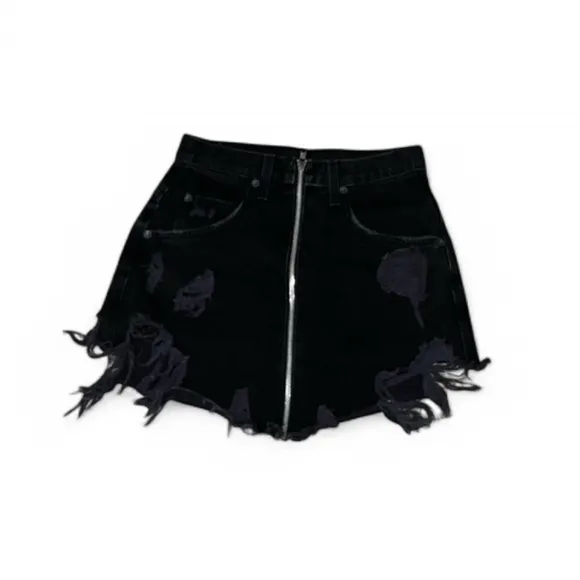 Three Carmar denim mini skirts, size 25. Two blue and one black.
