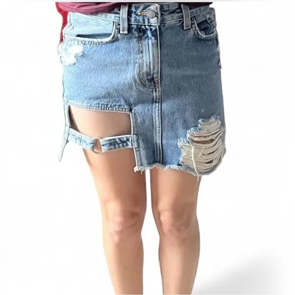 Three Carmar denim mini skirts, size 25. Two blue and one black.