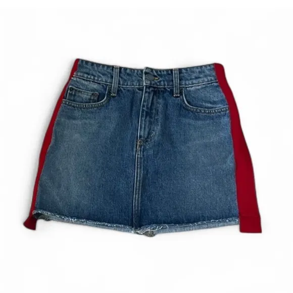 Three Carmar denim mini skirts, size 25. Two blue and one black.