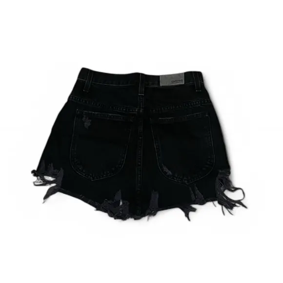 Three Carmar denim mini skirts, size 25. Two blue and one black.