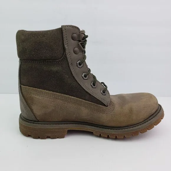 Timberland 6&quot; Premium Womens Size 6.5 Brown Gray Leather Suede Boots A19C2
