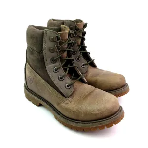Timberland 6&quot; Premium Womens Size 6.5 Brown Gray Leather Suede Boots A19C2