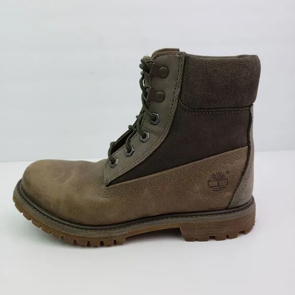 Timberland 6&quot; Premium Womens Size 6.5 Brown Gray Leather Suede Boots A19C2