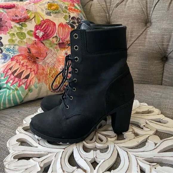 Timberland Black Leather Heels Boots Women’s 8