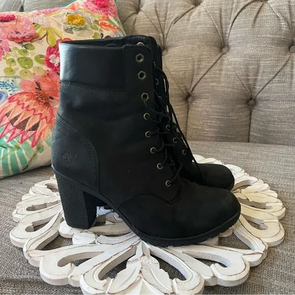 Timberland Black Leather Heels Boots Women’s 8
