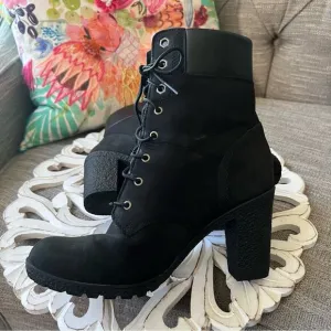 Timberland Black Leather Heels Boots Women’s 8