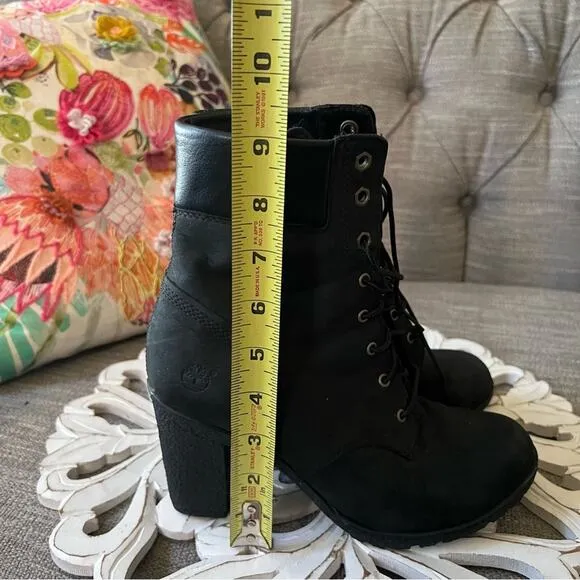 Timberland Black Leather Heels Boots Women’s 8