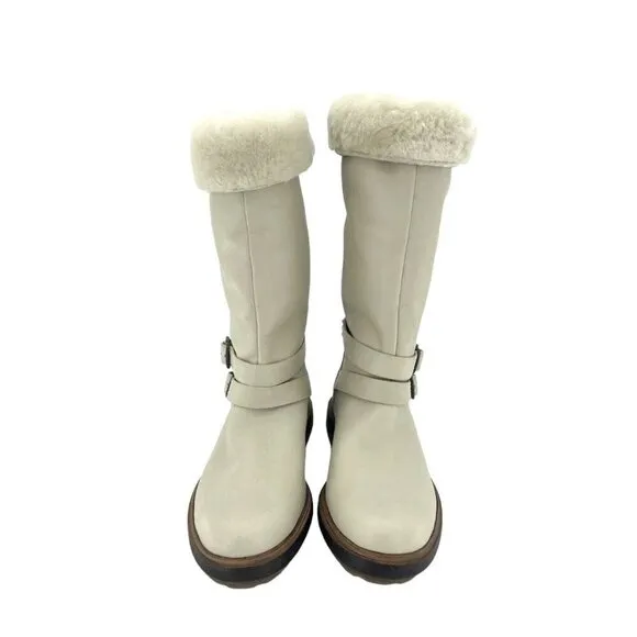 Timberland Boots Riley Flair Pull On Fur Lining Cream Leather Sz 7 New