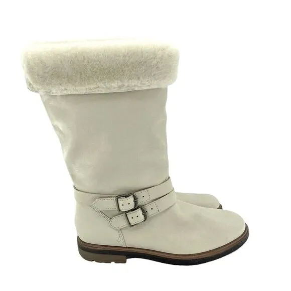 Timberland Boots Riley Flair Pull On Fur Lining Cream Leather Sz 7 New