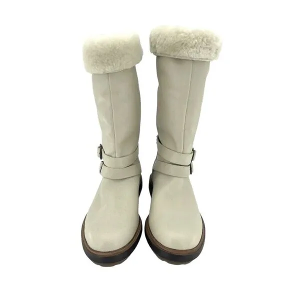 Timberland Boots Riley Flair Pull On Fur Lining Cream Leather Sz 7 New