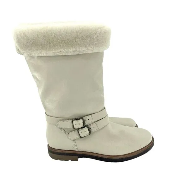 Timberland Boots Riley Flair Pull On Fur Lining Cream Leather Sz 7 New