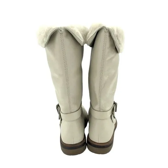 Timberland Boots Riley Flair Pull On Fur Lining Cream Leather Sz 7 New