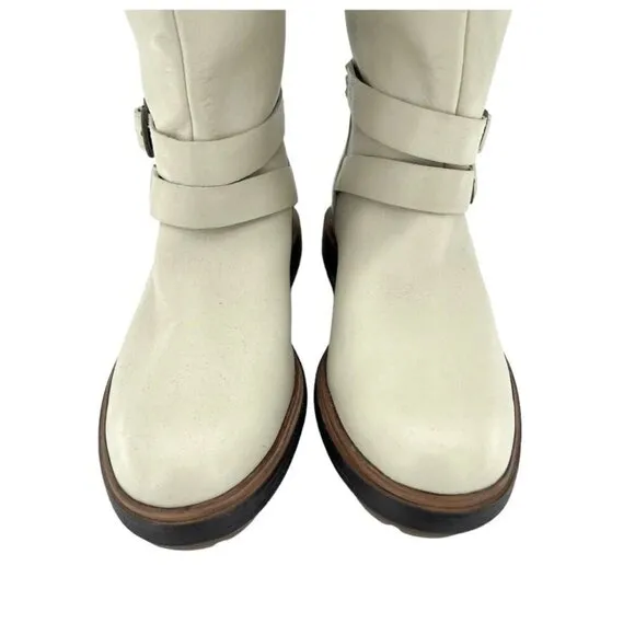 Timberland Boots Riley Flair Pull On Fur Lining Cream Leather Sz 7 New
