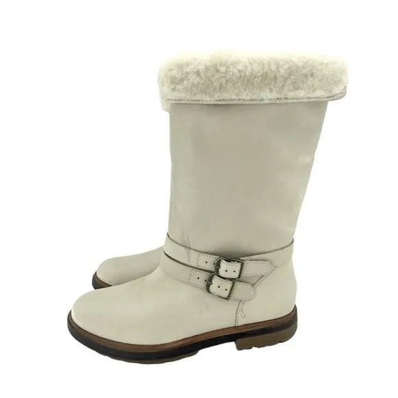 Timberland Boots Riley Flair Pull On Fur Lining Cream Leather Sz 7 New
