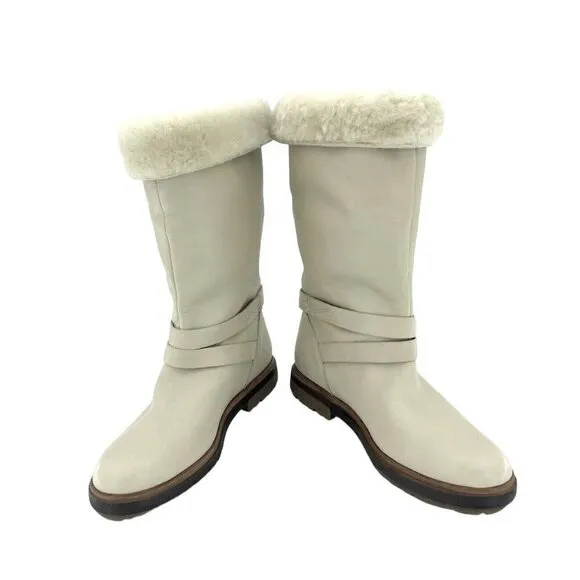 Timberland Boots Riley Flair Pull On Fur Lining Cream Leather Sz 7 New