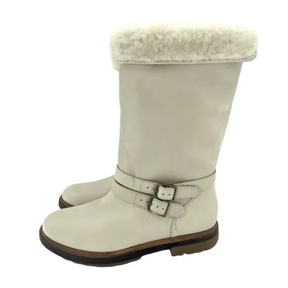 Timberland Boots Riley Flair Pull On Fur Lining Cream Leather Sz 7 New