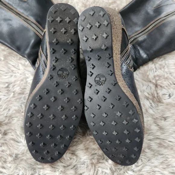 Timberland Monogram Tall Classic Black Leather Boots 86324 Women's Size 8