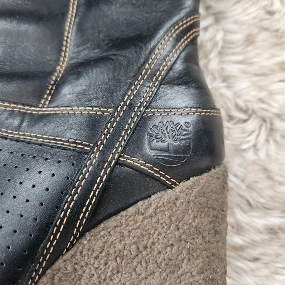 Timberland Monogram Tall Classic Black Leather Boots 86324 Women's Size 8