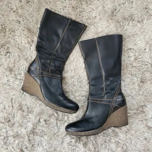 Timberland Monogram Tall Classic Black Leather Boots 86324 Women's Size 8