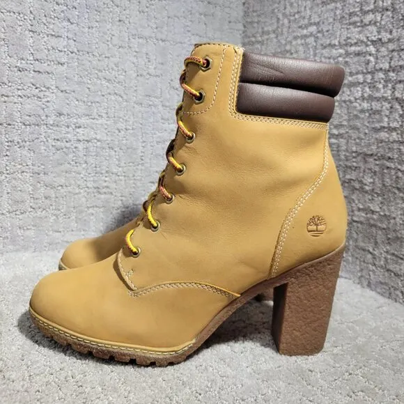 Timberland Tillston 6&quot; Women's Size 9 US Wheat Nubuck Leather Pumps Boots A1KJH