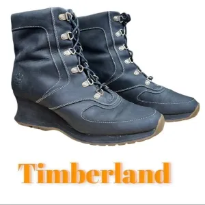 Timberland Womens Fashion Sneakers Wedge Riding Bootie Black Nubuck Sz 9.5 Shoe