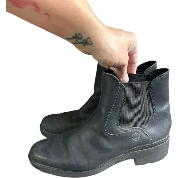Timberland Graceyn Chelsea Black Leather Boots Women Size 10 Classic Staple