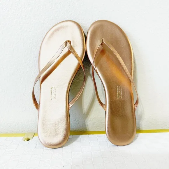 TKEES Rose Gold Thong Flip Flop Flat Anthropologie Sandals Metallic Beach Pearl