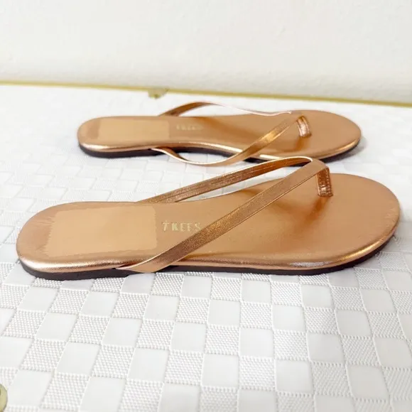 TKEES Rose Gold Thong Flip Flop Flat Anthropologie Sandals Metallic Beach Pearl