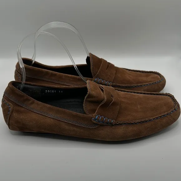 To Boot New York Sz 10 Brown Suede Blue Stitch Slip-On Loafers Moccasin Style