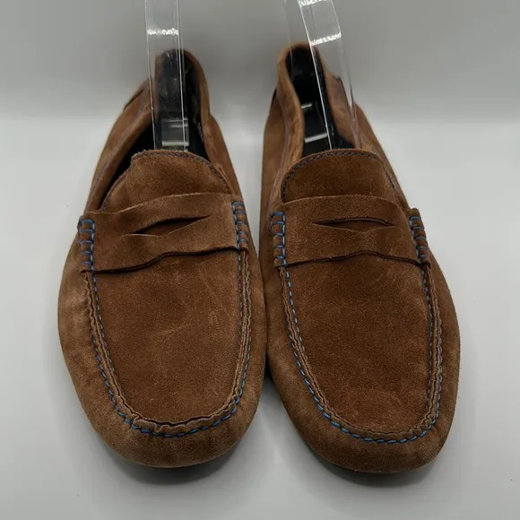 To Boot New York Sz 10 Brown Suede Blue Stitch Slip-On Loafers Moccasin Style