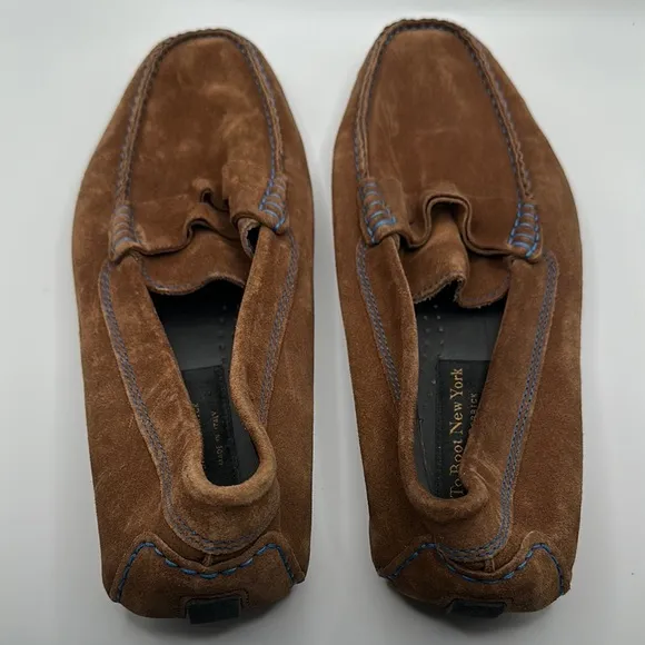 To Boot New York Sz 10 Brown Suede Blue Stitch Slip-On Loafers Moccasin Style