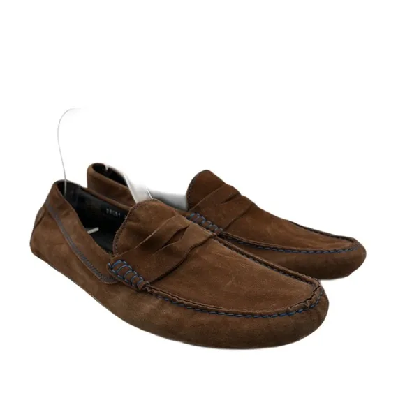 To Boot New York Sz 10 Brown Suede Blue Stitch Slip-On Loafers Moccasin Style