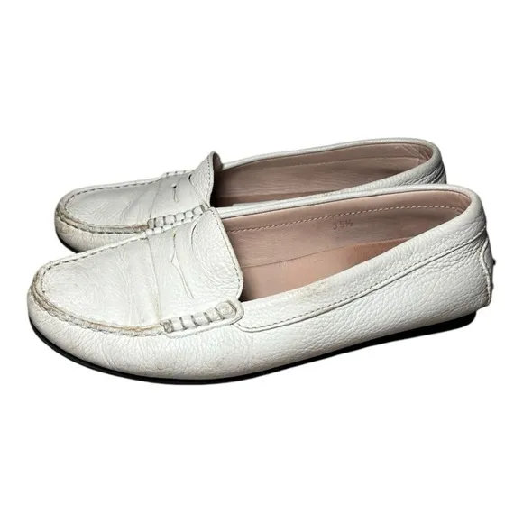 Tod's Big Girl Penny Loafer Moccasin Cream Off White Slip On Leather 35.5